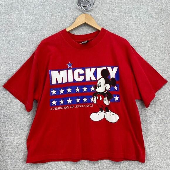 Disney Tops - Vtg Disney Mickey Umlimited TShirt Unisex Large Red Jerry Leigh Cropped Crew